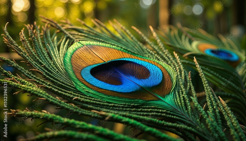 Obraz premium Peacock feather close-up with vibrant colors