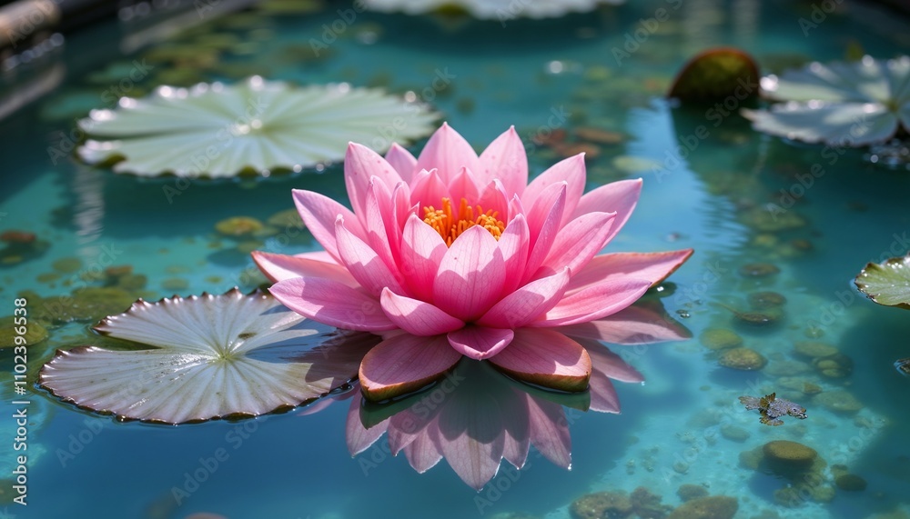 Pink lotus flower on a calm pond Pink lotus flower on a calm pond