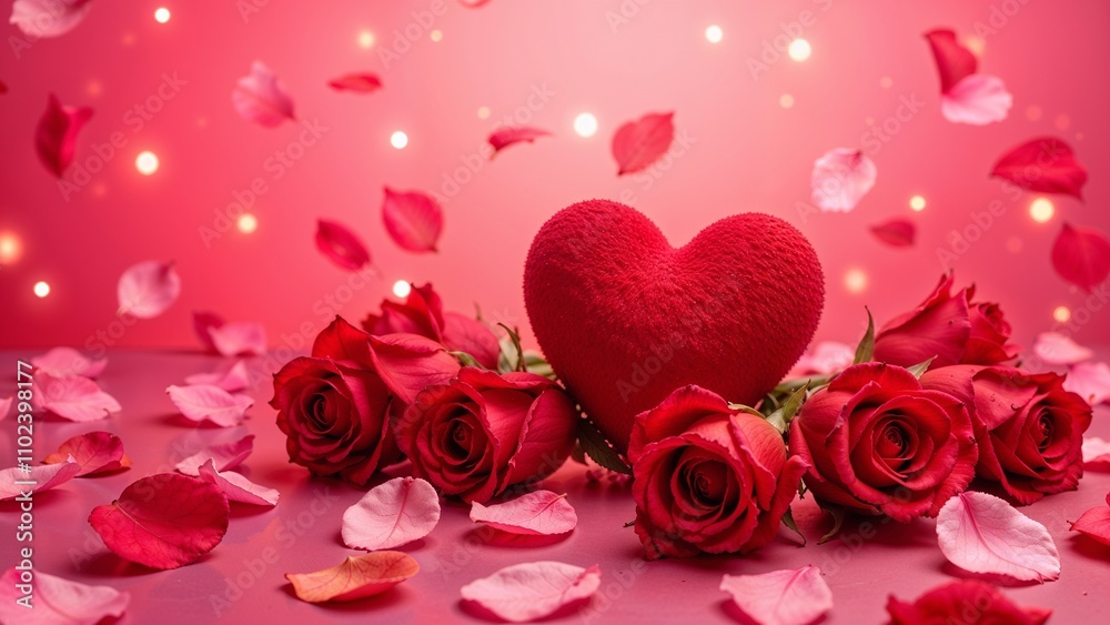 Captivating Valentine's card featuring a heart-shaped decoration surrounded by red roses and delicate petals adding a romantic touch to any celebration of love Captivating Valentine's card featuring a heart-shaped decoration surrounded by red roses and delicate petals adding a romantic touch to any celebration of love