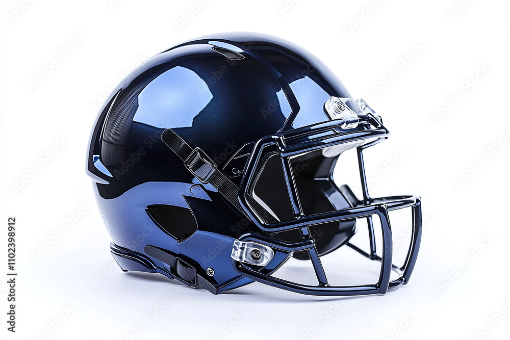 Midnight blue metallic football helmet floating on pure white background. Midnight blue metallic football helmet floating on pure white background.