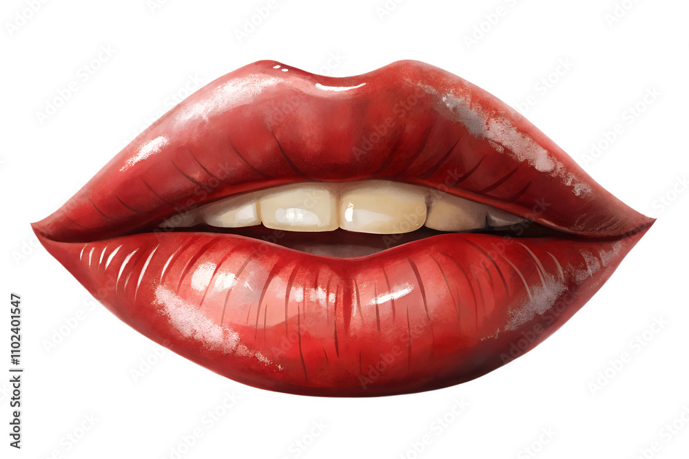 A striking close-up of luscious red lips with a glossy finish, showcasing the contours and texture, symbolizing beauty and allure. PNG on a transparent background. A striking close-up of luscious red lips with a glossy finish, showcasing the contours and texture, symbolizing beauty and allure. PNG on a transparent background.