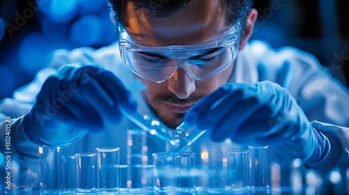 Researcher wearing protective gear conducting in vitro tests