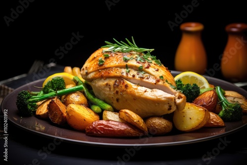 Chicken breast roasted with lemon and veggies photo