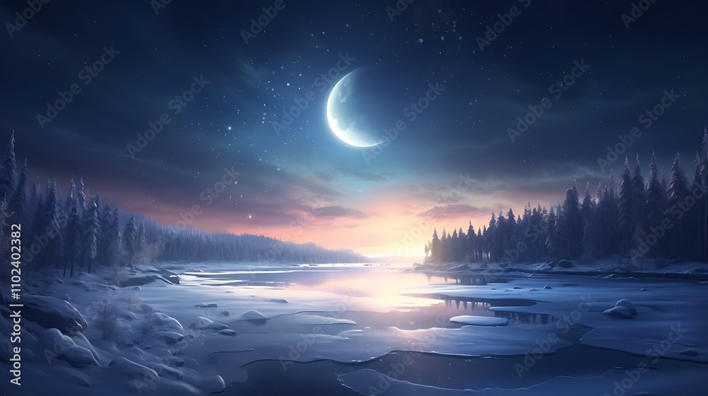 A radiant moon casting a soft glow on a frozen lake, where skaters glide beneath the twinkling lights, creating a magical Christmas scene. A radiant moon casting a soft glow on a frozen lake, where skaters glide beneath the twinkling lights, creating a magical Christmas scene.
