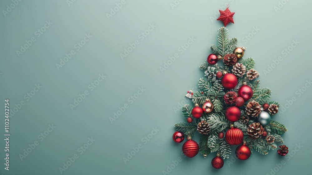 Christmas tree-shaped design, frosted greenery with red baubles, pinecones, festive and elegant decoration, modern holiday arrangement, cheerful seasonal decor
Christmas tree-shaped design, frosted greenery with red baubles, pinecones, festive and elegant decoration, modern holiday arrangement, cheerful seasonal decor