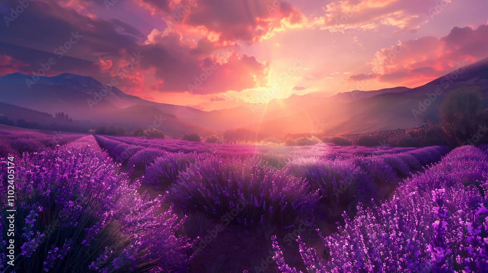 Digital rendering of a natural lavender landscape. Digital rendering of a natural lavender landscape.