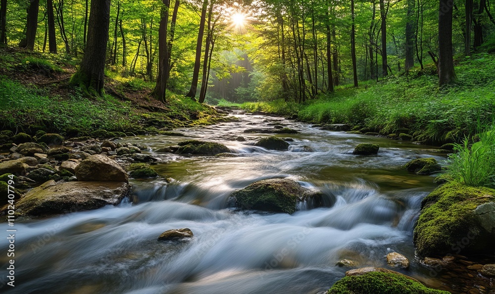 Obraz premium River Flowing through Green Forest