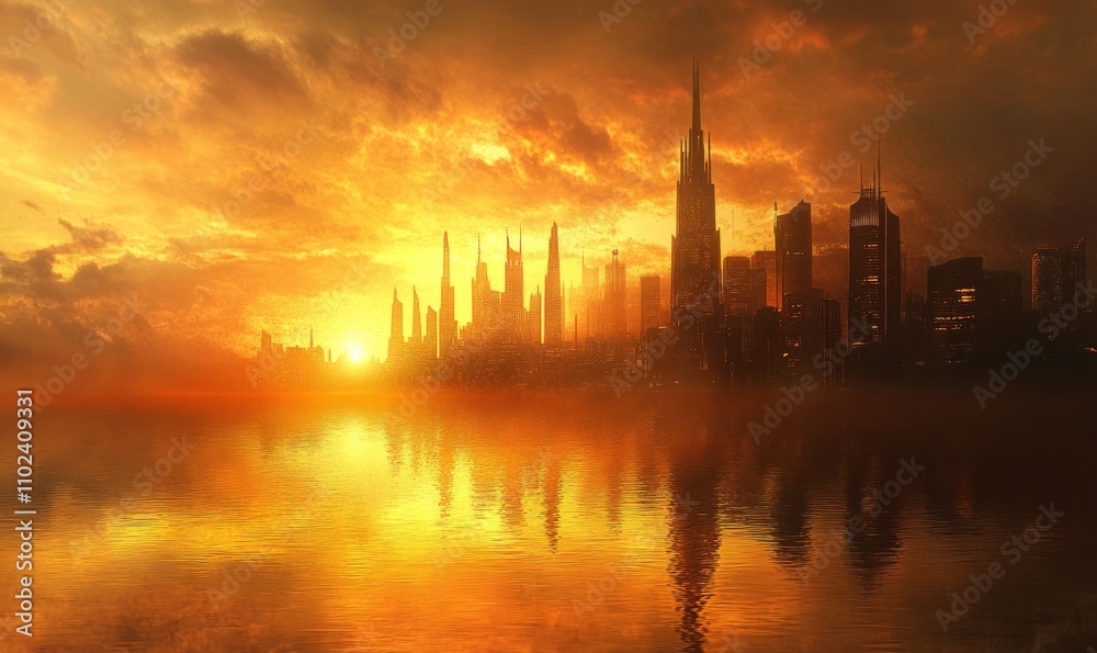 The Symphony of Dawn The early morning ambiance in the metropolis focusing on the reflective The Symphony of Dawn The early morning ambiance in the metropolis focusing on the reflective