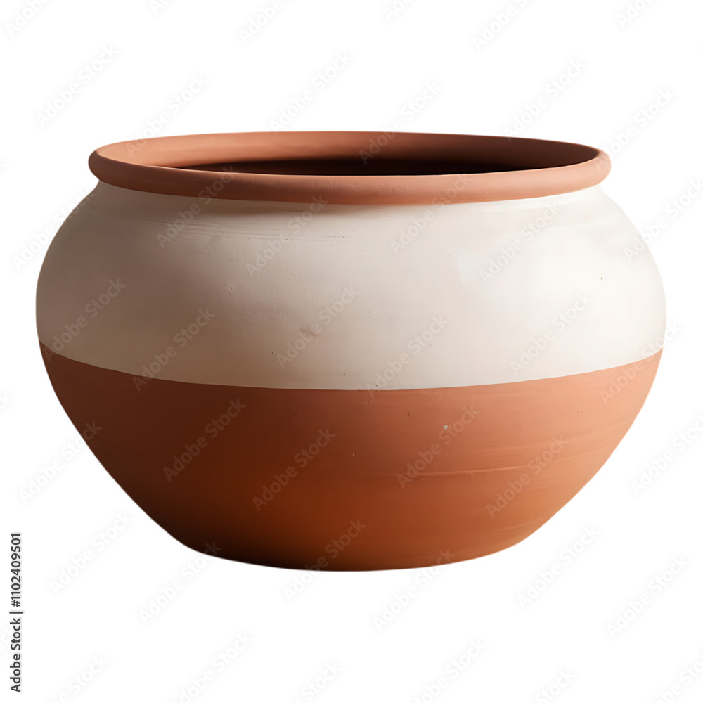 Clay pot with a two-tone design, featuring a white and terracotta finish. Clay pot with a two-tone design, featuring a white and terracotta finish.