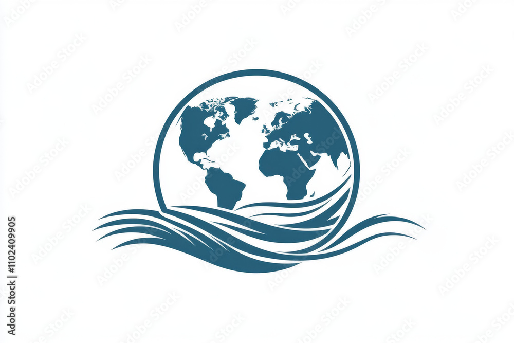 Outline of Planet Earth. Wavy lines representing water, minimalistic design, isolated on a white background. AI generated. Outline of Planet Earth. Wavy lines representing water, minimalistic design, isolated on a white background. AI generated.