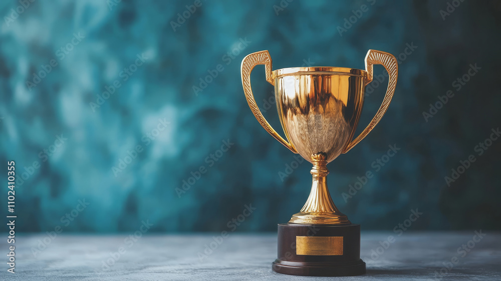 Champion golden trophy isolated on black background. Concept of success and achievement.
Champion golden trophy isolated on black background. Concept of success and achievement.