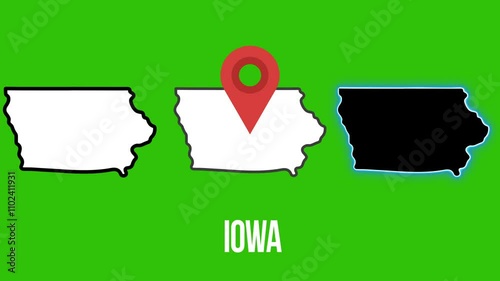 Outline animation of the state of Iowa on a green background video