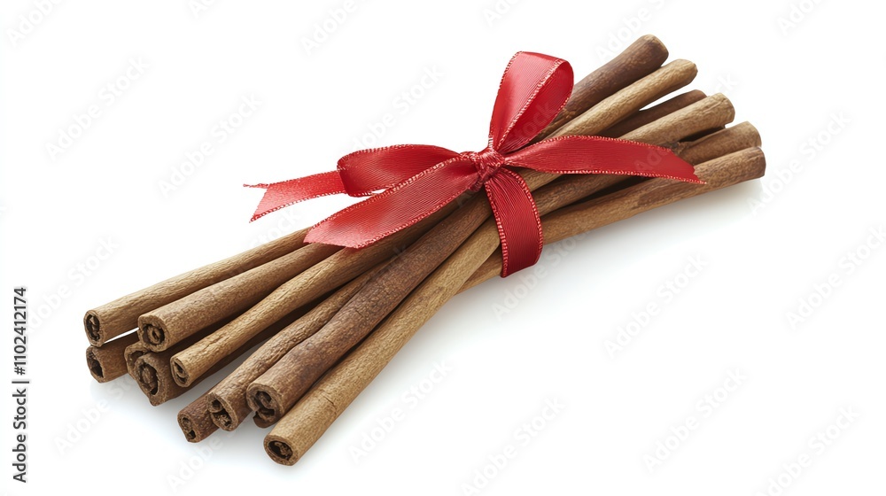 A cinnamon stick bundle tied with a holiday ribbon, perfect for a festive touch A cinnamon stick bundle tied with a holiday ribbon, perfect for a festive touch
