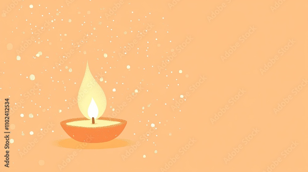 Single candle in a diya, illuminated with warm light and glowing particles, creating a serene and festive atmosphere. Single candle in a diya, illuminated with warm light and glowing particles, creating a serene and festive atmosphere.
