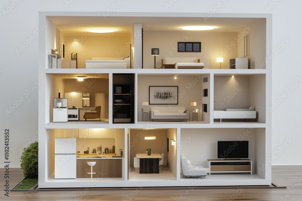 A small apartment with a large window and a balcony A small apartment with a large window and a balcony