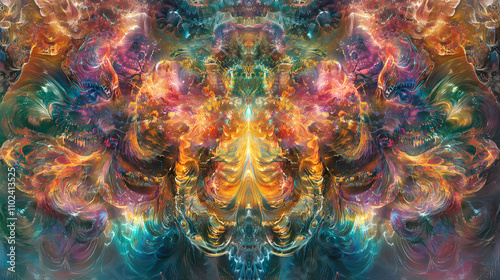 Organic fractal energy softly glowing in a liminal space expanding outward as a representation of dreaming consciousness. Liminal. Illustration photo