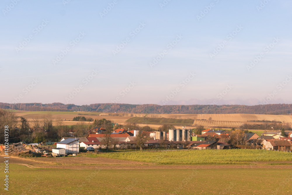 Autumn landscape in the countryside. Agricultural field and blue sky. Autumn landscape in the countryside. Agricultural field and blue sky.