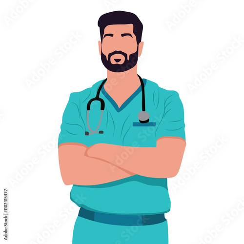 a drawing of a male doctor surgeon with stethoscope vector illustration with white background