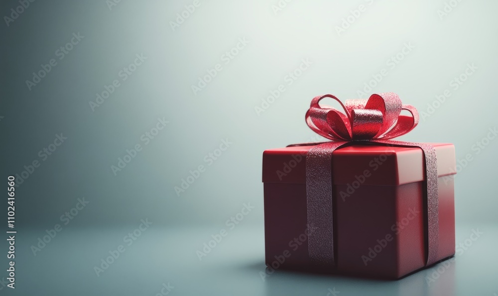 Red Christmas Gift Box on Minimal Background Red Christmas Gift Box on Minimal Background