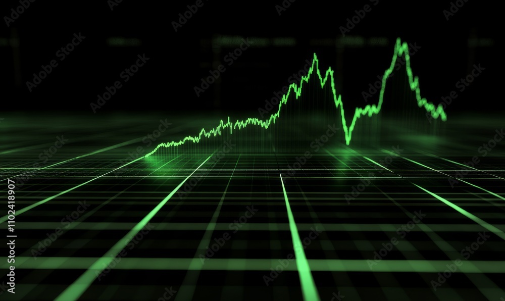 Naklejka premium Green Upward Trend Line on a Stock Market Chart