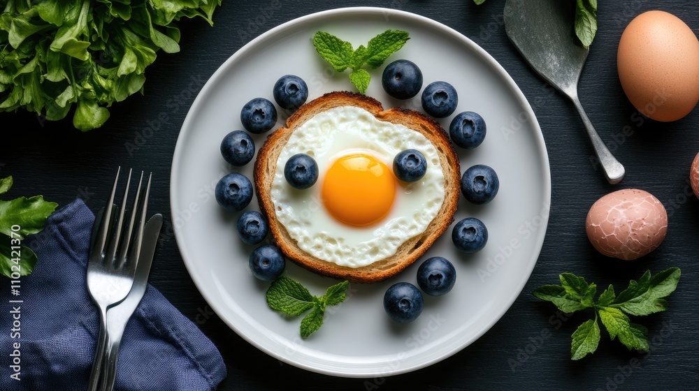 Delightful breakfast showcasing a slice of toast decorated with scrambled eggs, hot dogs, and fresh fruits resembling a cartoon character's face Delightful breakfast showcasing a slice of toast decorated with scrambled eggs, hot dogs, and fresh fruits resembling a cartoon character's face