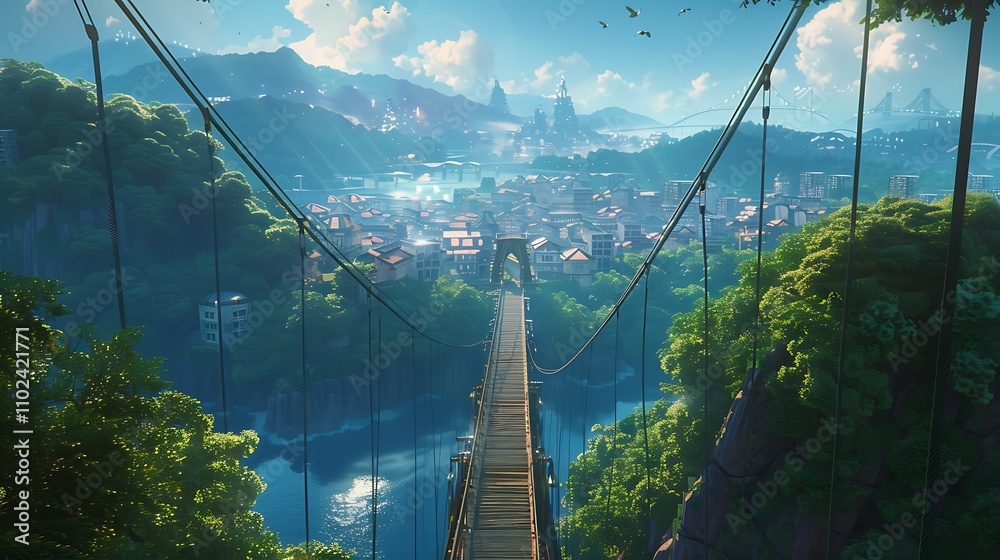 Obraz premium A scenic overlook of a bridge leading into the heart of a city