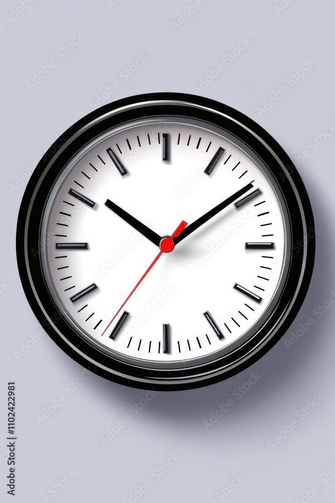 A sleek black wall clock with a minimalist design, featuring bold black markers and a striking red second hand. A sleek black wall clock with a minimalist design, featuring bold black markers and a striking red second hand.