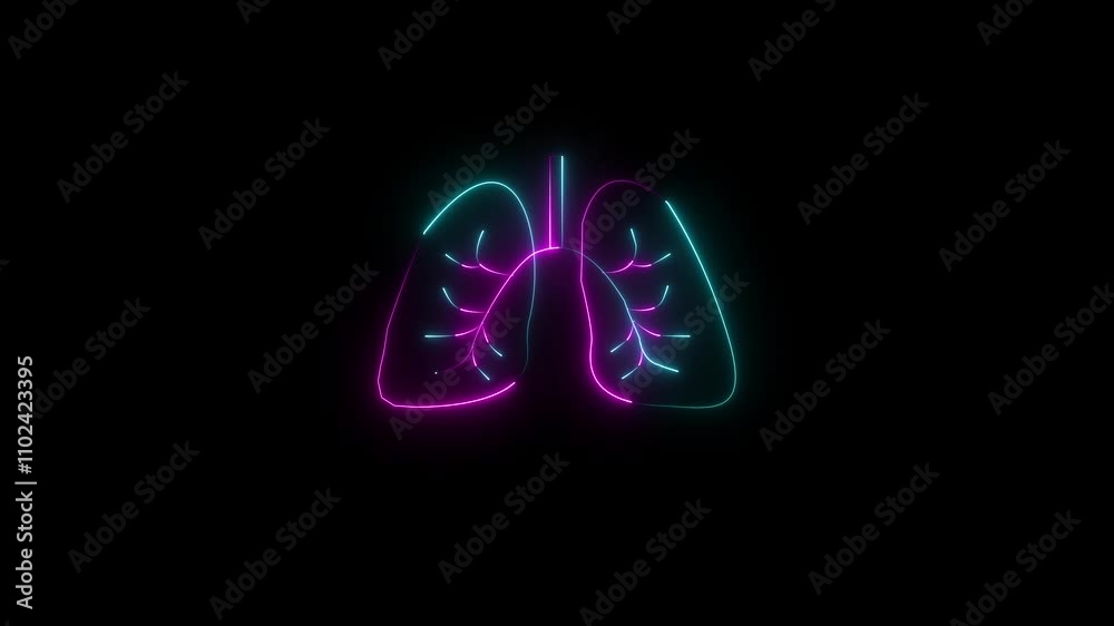 The appearance of the neon glowing symbol lungs. neon human Lung and kidney icon animation. Glowing neon line lungs icon isolated on black background. The appearance of the neon glowing symbol lungs. neon human Lung and kidney icon animation. Glowing neon line lungs icon isolated on black background.