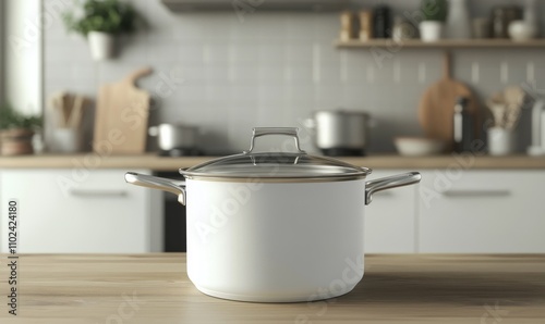 White Cooking Pot with Glass Lid in Kitchen Setting