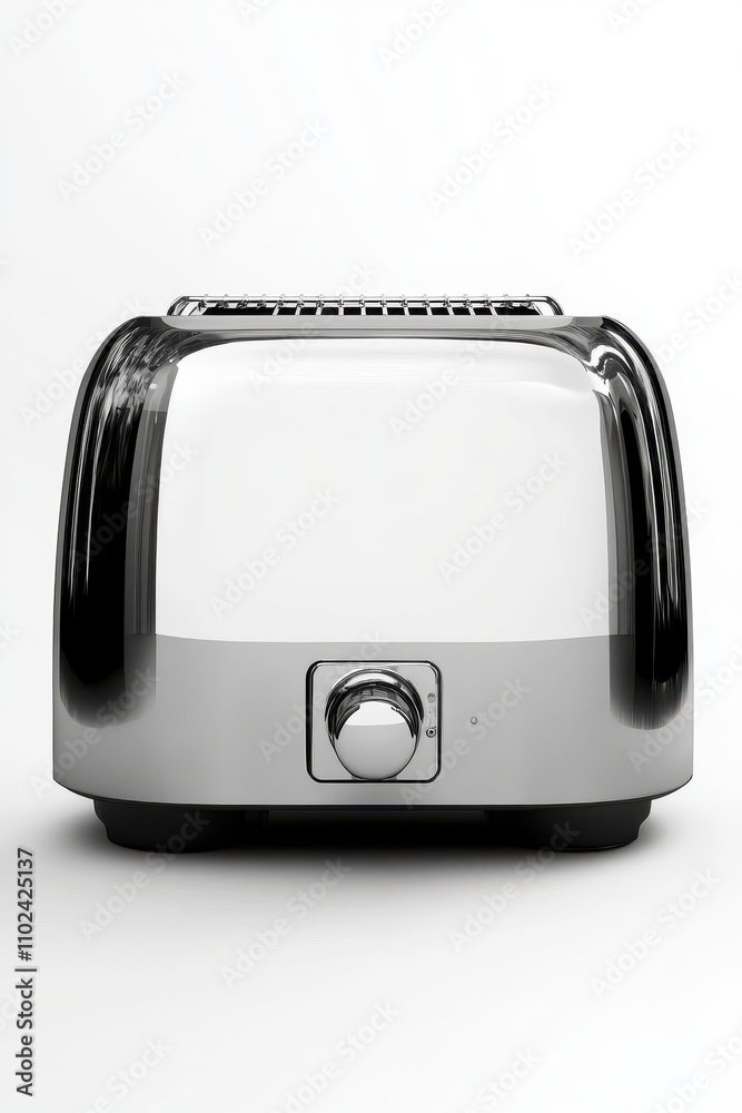 A sleek, modern silver toaster with a clean design and intuitive control dial. A sleek, modern silver toaster with a clean design and intuitive control dial.