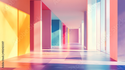 Colorful empty modern architecture interiors - horizontal (liminal spaces). Liminal. Illustration