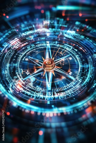 Wallpaper Mural A futuristic compass with vibrant digital elements, showcasing a blend of technology and navigation concepts. Torontodigital.ca