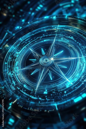Wallpaper Mural A futuristic, glowing compass design with intricate details and blue hues, symbolizing navigation and exploration. Torontodigital.ca