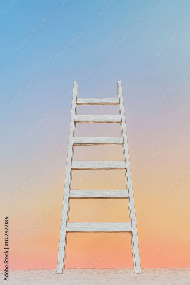 A wooden ladder stands against a pastel sky, symbolizing aspiration and the journey to reach higher goals. A wooden ladder stands against a pastel sky, symbolizing aspiration and the journey to reach higher goals.