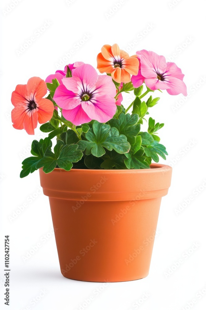 Vibrant pink and orange flowers in a terracotta pot, showcasing natural beauty and grace. Vibrant pink and orange flowers in a terracotta pot, showcasing natural beauty and grace.