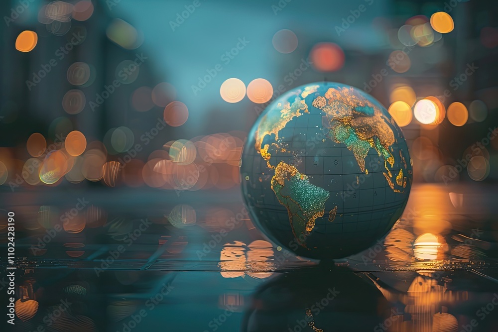 Globe on Futuristic Background: Concept of World Economy and Globalization or Deglobalization.. Globe on Futuristic Background: Concept of World Economy and Globalization or Deglobalization..