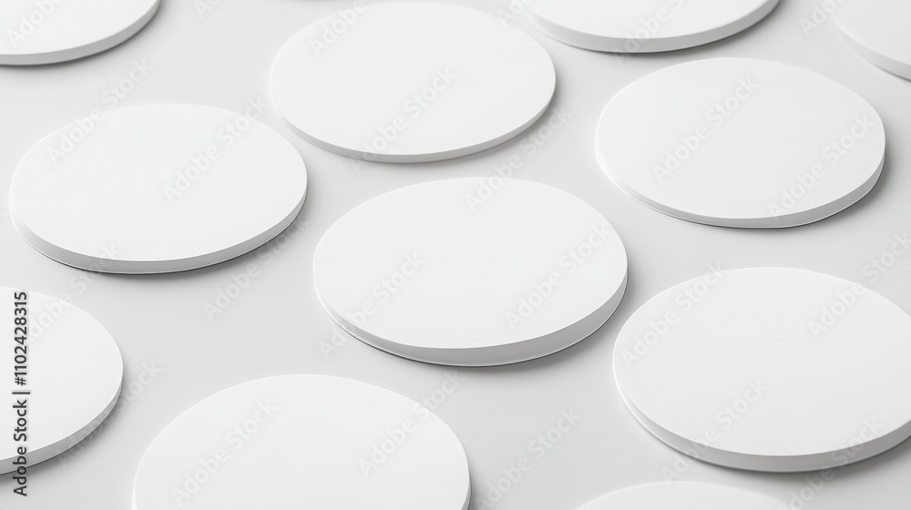 Realistic white round stickers with curved corners, ideal for mockups Realistic white round stickers with curved corners, ideal for mockups