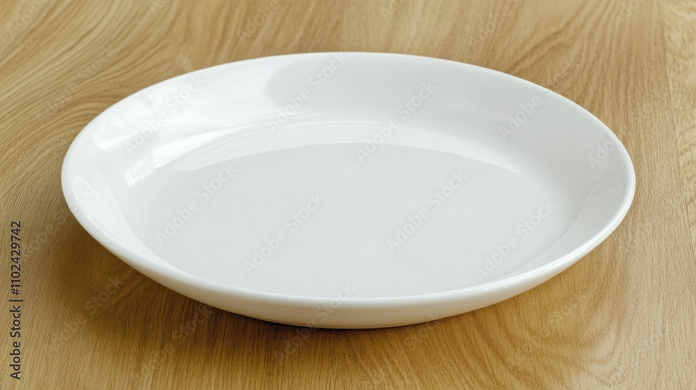 Top view of an empty white plate on a wooden surface Top view of an empty white plate on a wooden surface
