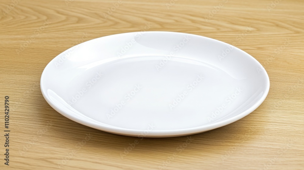 Top view of an empty white plate on a wooden surface Top view of an empty white plate on a wooden surface