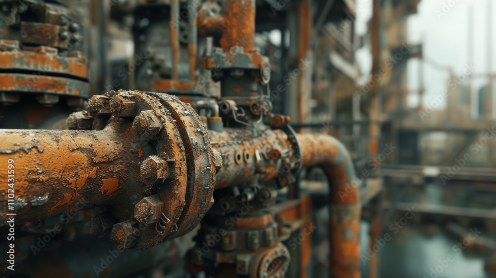 A detailed close-up of rusted, weathered industrial pipes, showcasing corrosion and decay in an abandoned factory environment. Perfect for projects depicting industrial decline. AI generated. A detailed close-up of rusted, weathered industrial pipes, showcasing corrosion and decay in an abandoned factory environment. Perfect for projects depicting industrial decline. AI generated.
