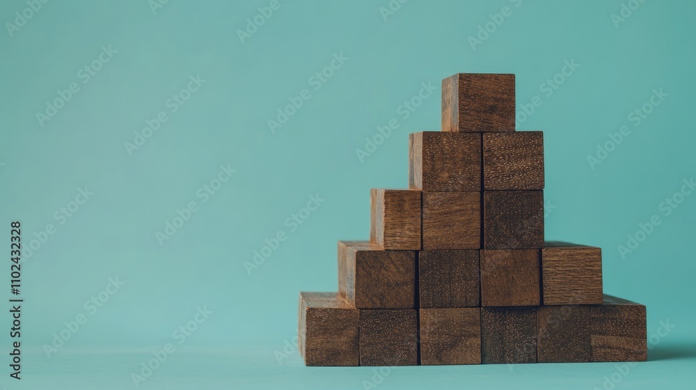 Creative Cube Stacking: Hand-Arranged Wood Blocks for Business Growth Against a Blue Backdrop Creative Cube Stacking: Hand-Arranged Wood Blocks for Business Growth Against a Blue Backdrop