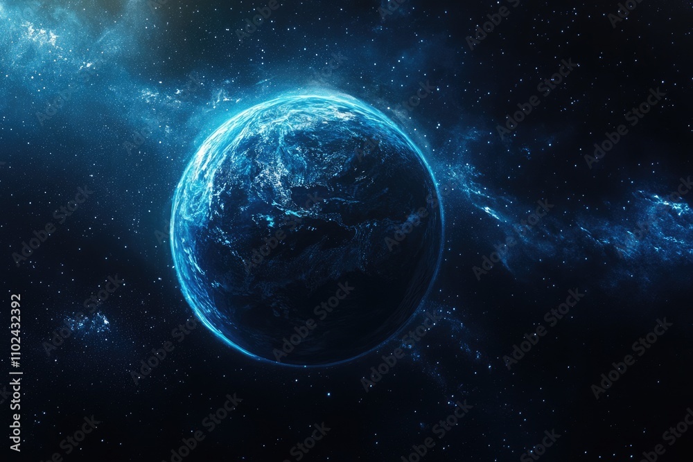 Azure Globe in Cosmic Space: A Visual Reflection on Earth's Ecology and Global Environment