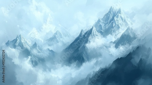 Wallpaper Mural Majestic, snow-capped mountain range peaks piercing through a sea of clouds. Torontodigital.ca