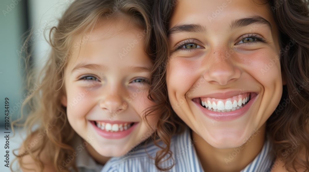 Mother and child in close-up with bright smiles. Mother and child in close-up with bright smiles.