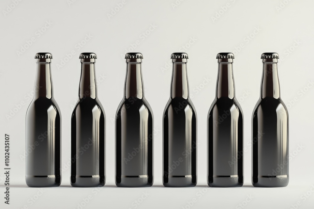 Empty Beer Bottles Arranged Elegantly for Bar Setting with Ales and Craft Beverages