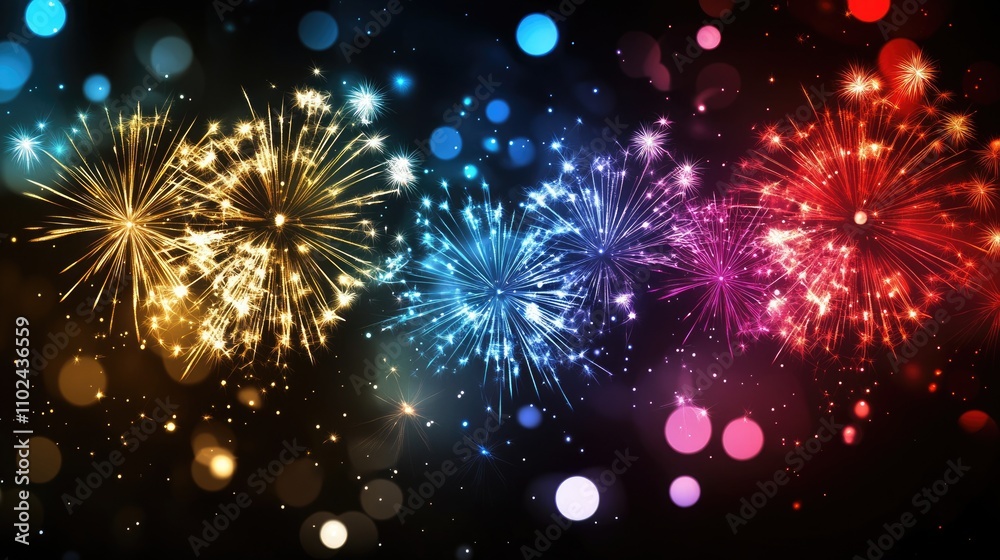 Festive New Year Skyline - Vibrant Fireworks and Starry Night in Abstract Black and Blue Festive New Year Skyline - Vibrant Fireworks and Starry Night in Abstract Black and Blue