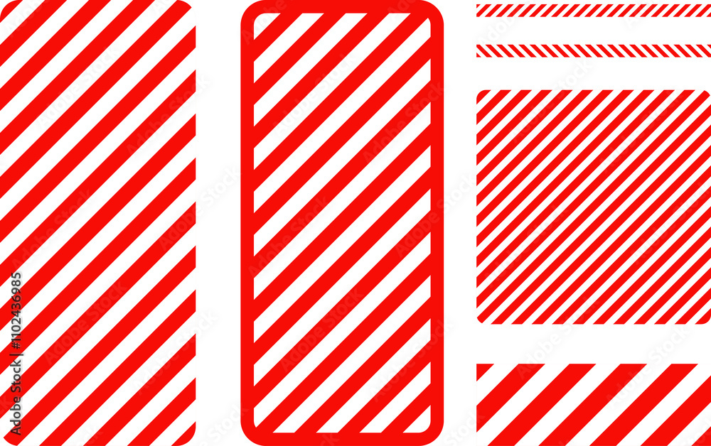 Obraz premium Attention, danger or caution sign. Various white and red warning signs with diagonal lines stripes. Danger zone background