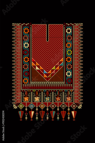 Embroidery vector Tatreez template , Palestinian fashion neck ornament