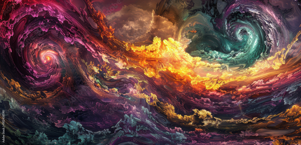Abstract Expression of a Vibrant Rainstorm in Swirling Patterns and Vivid Colors - Digital Art Abstract Expression of a Vibrant Rainstorm in Swirling Patterns and Vivid Colors - Digital Art