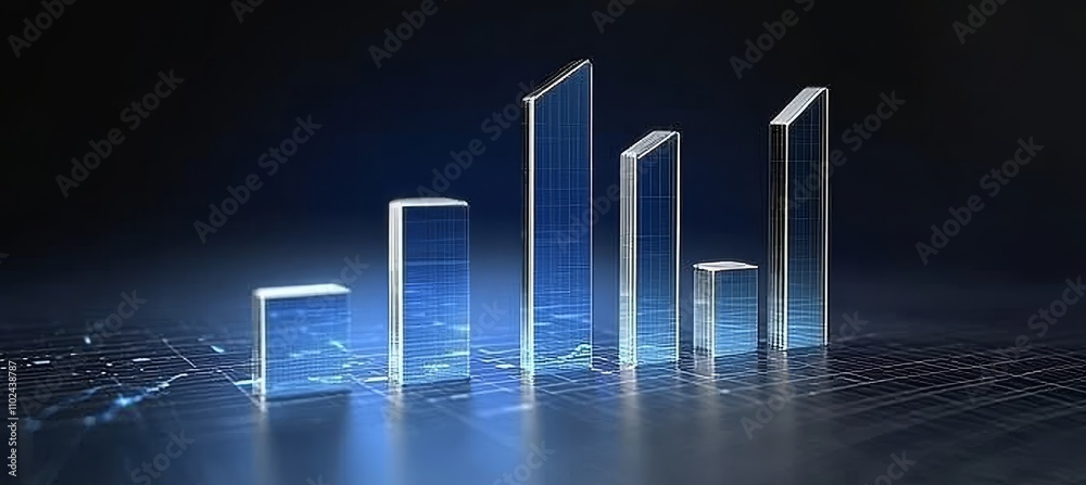 Obraz premium Glossy Translucent Chart, Visualization Of Analytics, Transparent Graph Illustration